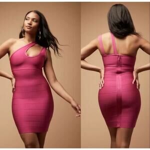 Forever 21 x Herve Leger Women Dress XL Pink Bandage One Shoulder Bodycon New